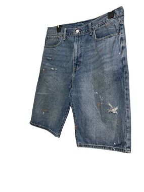 LEVI 569 DISTRESSED PAINT-SPLATTER DESIGN DENIM SHORTS MENS COLOR BLUE SIZE 34L*